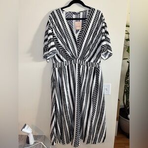 BloomChic Black and White Striped Midi Dress